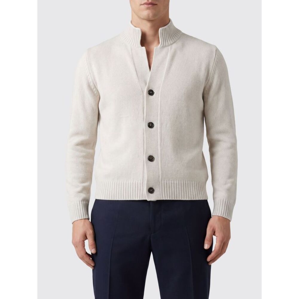 Eleventy Men Eleventy High Neck Wool Cardigan With Ribbed Trims